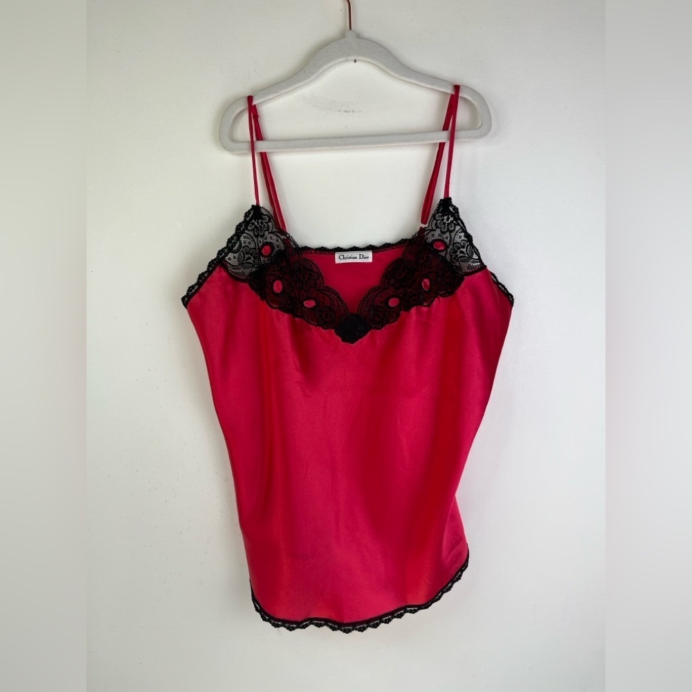 Vintage Christian Dior Lingerie Set Cami Panties Red Satin Lace 70s Coquette - Picture 16 of 16